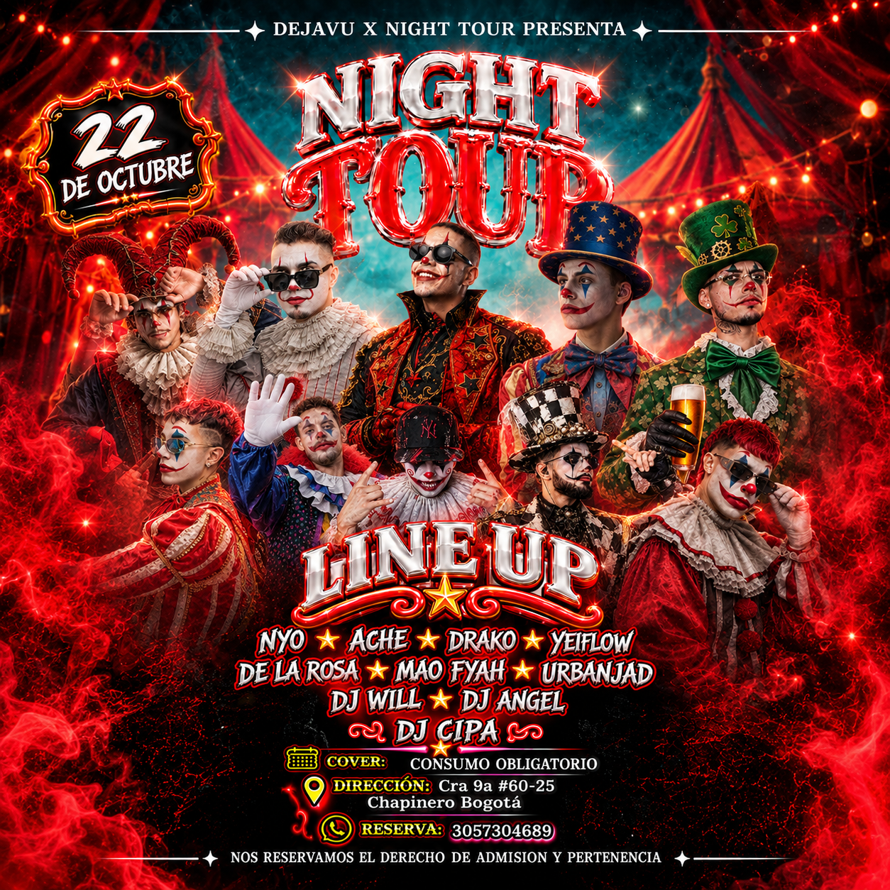 Afiche Night Tour · Dejavu, 22 de octubre